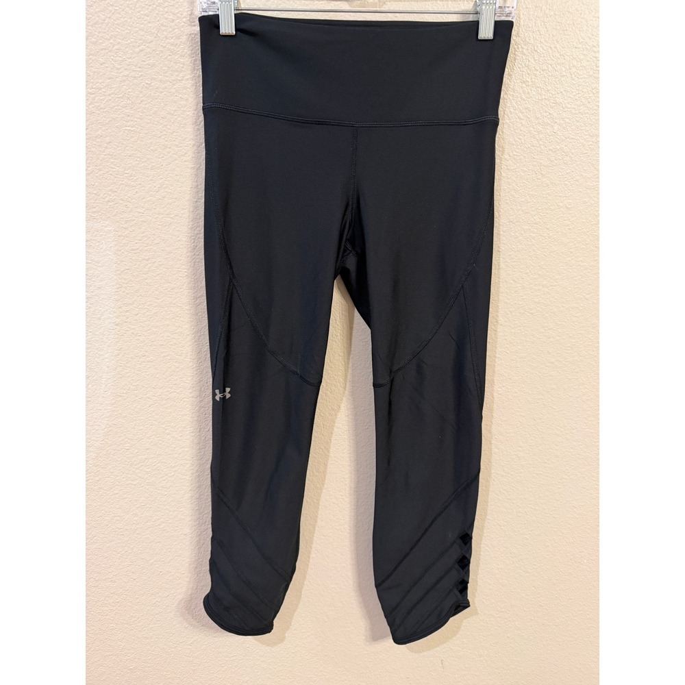 Under Armour HeatGear Compression Leggings Black Lattice Cutout Crop Womens‎ M